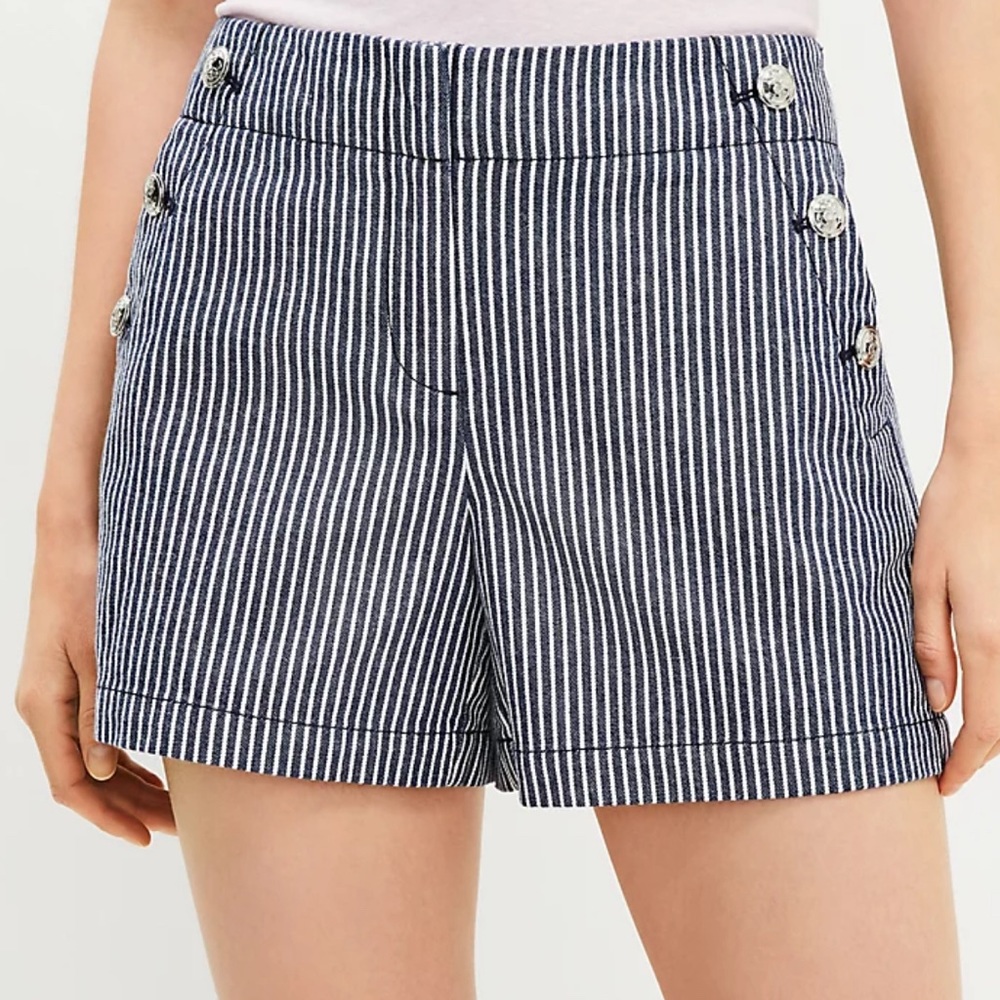 Loft Sailor Riviera Nautical Coastal Striped Shorts - GrayBlue/ White Size 14